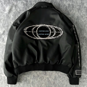 Personalizado de invierno para hombre negro Streetwear Chenille bordado cremallera Varsity Bomber Jacket Mens Leather Varsity Jacket - Product Image 2