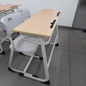 ที่นั่ง PVC ด้านบนทำจากไม้เป็นมิตรกับสิ่งแวดล้อมโต๊ะคู่แบบปรับความสูงได้ทนทานกรอบโลหะดีไซน์ตามหลักสรีรศาสตร์ - Product Image 1