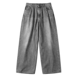 Jean en denim ample 100 % coton pour homme, coupe large, style streetwear oversize, vintage, écologique, délavé foncé pour l'hiver - Product Image 5