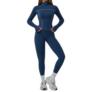 Ensemble de yoga 3 pièces personnalisé pour femme : haut de sport ajusté à manches longues, soutien-gorge de sport et veste zippée intégrale pour le fitness en extérieur - Product Image 2