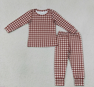 Ensemble de vêtements de pyjama pour bébés garçons, haut et pantalon à carreaux kaki, automne - Product Image 3