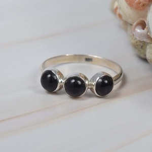 แหวนเงินสเตอร์ลิง925แข็งทำด้วยมืออัญมณีโอนิกซ์สีดำธรรมชาติสำหรับงานแต่งงาน - Product Image 3
