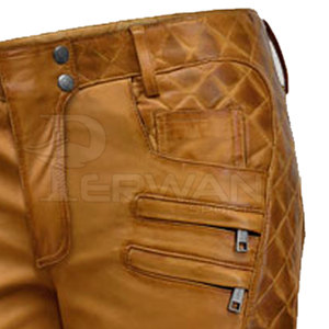 กางเกงหนังเอวสูงสำหรับผู้ชายกางเกงหนังดีไซน์เฉพาะมีลายตรงพร้อมโลโก้ตามสั่ง - Product Image 6