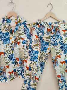 Ensemble pyjama de nuit pour femmes en coton 100% luxueux et élégant à imprimé floral, col en V, fermeture à boutons, manches longues, longueur totale, été - Product Image 5