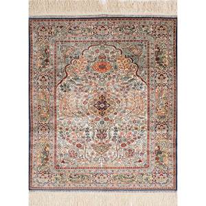 Tapis en soie noués à la main traditionnels chinois Gulmarg, 10 mm, motif médaillon rectangulaire, patchwork pour la maison, le couloir, pour adolescents, viscose - Product Image 1