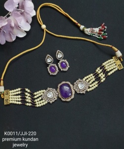 Purple Stone <b>Kundan</b> Choker Necklace Purple Diamond <b>Jewelry</b> Set Bollywood Inspired Designer Necklace Royal Wedding <b>Jewelry</b> - Product Image 1