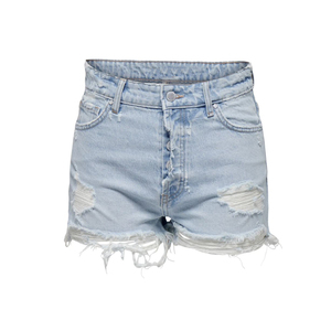 Short en jean taille haute avec braguette boutonnée Poches déchirées Jeans en coton coupe droite respirante Différentes couleurs Logo personnalisable - Product Image 1