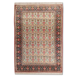 Tapis en soie noués à la main Gulmarg, motif floral rose et vert menthe, rectangulaire 9x12, épaisseur de la pile 3-4 mm, pour la décoration de la maison et du salon - Product Image 1