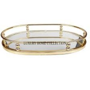 Grand plateau miroir rectangulaire en métal avec poignées décoratives pour servir boissons desserts et essentiels de fête - Product Image 4