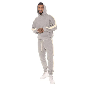 Vêtements de sport en coton pour hommes sur mesure |   Sweat à capuche zippé intégral avec poches latérales |   Ensemble de sport respirant à séchage rapide à motif uni - Product Image 5