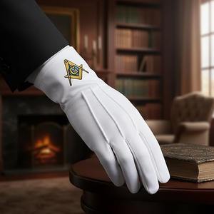 Premium Breathable Masonic Regalia pair of gloves 100% Cotton <b>White</b> Gloves pair with Square & Compass G Embroidered Logo - Product Image 5