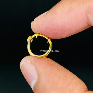 Conjunto de bisel de oro macizo de 14 quilates, pendiente de aro Huggie de diamante natural, joyería fina. - Product Image 5