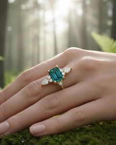 Anillo de Plata de Ley con Esmeralda Cultivada en Laboratorio y Detalles en Piedra Blanca AD, Plata 925, Joyería para Mujer, Venta al por Mayor OEM, Anillo de Esmeralda Cultivada en Laboratorio - Product Image 3