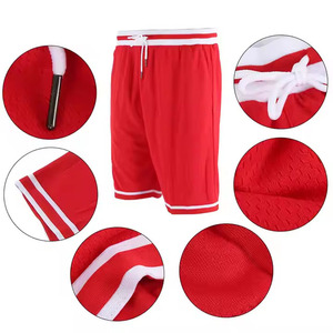 Pantalones cortos transpirables para entrenamiento de verano para hombre, pantalones cortos para correr de poliéster y algodón de Color rojo con estampado de silicona - Product Image 4