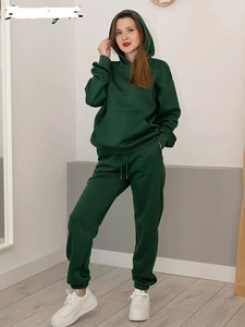 Conjunto de chándal de invierno de lana transpirable de 2 piezas de peso pesado de algodón 100% para mujer con patrón sólido al por mayor - Product Image 4