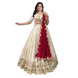 Trendmalls Lehenga Choli Clásico para Mujer, Corte en A, Espalda con Cordones, Dupatta, Cintura Natural, Seda Artificial, Bordado con Lentejuelas (L284) - Product Image 1