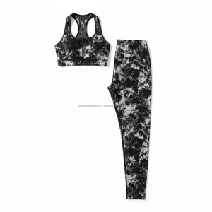 Conjunto de Yoga Tie Dye Personalizado OEM para Mujer, Sujetador Deportivo con Cierre y Leggings de Cintura Alta, 2 Piezas, Traje Deportivo para Gimnasio, Ejercicio y Fitness - Product Image 3