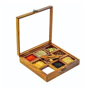 Juego de cajas Masala de madera hechas a medida de alta demanda, utensilios de cocina, herramientas para hierbas y especias del fabricante indio, caja de hierbas redondeada. - Product Image 1