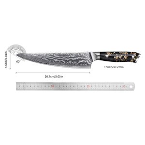 Venta al por mayor pedidos a granel personalizados OEM ODM servicio japonés profesional Damasco cuchillo de cocina forjado a mano hoja afilada fija - Product Image 2