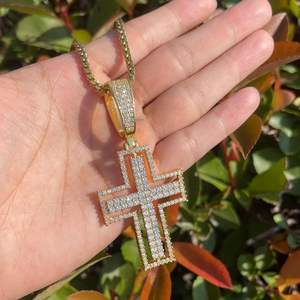 Luxury Men Women's Moissanite Brilliant Cut <b>Cross</b> Pendant 14K <b>Gold</b> Plated 925 Silver Micro Insert Iced Hip Hop <b>Necklace</b> Charm - Product Image 5
