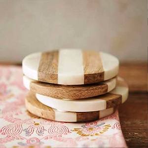 19 Hot Selling Customized Coaster Set Classic <b>Wooden</b> Marble Resin Natural & Custom Colors Handmade in India - Product Image 1