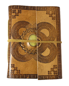 Handmade <b>Custom</b> Travel <b>Diary</b> With Debossed Design Stone Work Matching Cotton Strings Genuine Leather Journal - Product Image 1