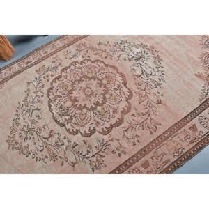 Tapis turc vintage 5.8x9.3ft Beige marron tissage plat laine Patchwork motif pour décor de salon ou couloir support en Latex - Product Image 5