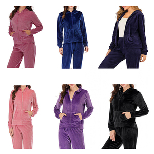 Biểu Tượng Tùy Chỉnh Hai Mảnh Của Phụ Nữ Nhung 100% Cotton Thoáng Khí Hoạt Động Mặc Cổ Điển Mùa Đông Mùa Rắn Mô Hình Tracksuit Giản Dị Thiết Lập - Product Image 6