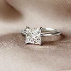 7mm Princess Cut Diamond Engagement <b>Ring</b> | <b>Solitaire</b> Bridal Wedding <b>Ring</b> | Sterling <b>Silver</b> 18K Gold Plated Minimalist <b>Ring</b> - Product Image 1