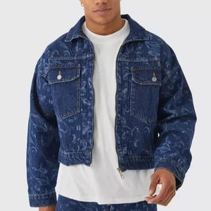 Veste courte en jean pour homme, sur mesure, bleu uni, élégante, décontractée, vêtement d'extérieur tendance, OEM, prix de gros bas - Product Image 1