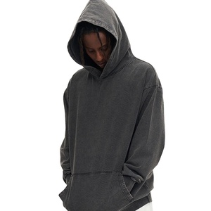 Lavage à capuche hommes 100% coton lourd Streetwear sweat à capuche surdimensionné acide lavé blanc goutte épaule à capuche pour hommes - Product Image 1