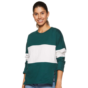 Vente en gros bon marché, sweat-shirt à manches longues personnalisé, pull rayé, surdimensionné, col rond, femmes, hiver 100% coton écologique - Product Image 4