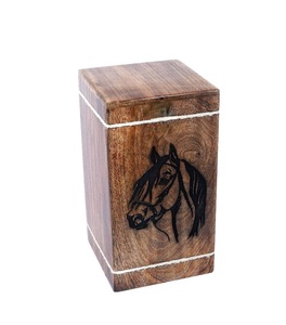 Hardwood Cremation <b>Urns</b> for Human Ashes Adult <b>Large</b> - Wooden Burial <b>Urn</b> for Columbarium - (Horse 250 Cubic Inches - MW) - Product Image 1