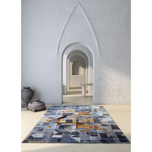 Tapis en laine et soie de bambou noué à la main Kavi Blue, collection Afterglow, motif abstrait pour usage domestique, modèle Eskm-12 - Product Image 5