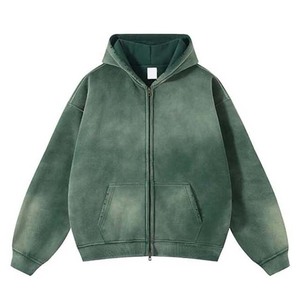 Streetwear Clothing Manufacturer Zip up Sun Fade Hoodie and <b>Sweatshirts</b> OEM Custom Logo <b>Vintage</b> Acid Wash Cotton Hoodie Men - Product Image 3