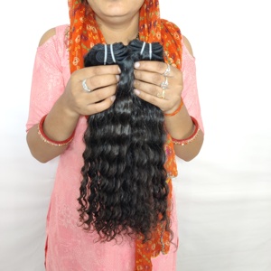 Faisceaux d'apparence naturelle vierge bouclée non traitée de couleur noire pour femmes tissage vietnamien à double trame à la machine cheveux humains à vendre - Product Image 2