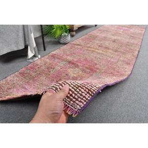Tapis en laine marron rose moderne 2.8 X 10.3ft Jute turc fait à la main motif abstrait pour adolescent entrée latex pour 2,8X10,3 ft adolescent - Product Image 3