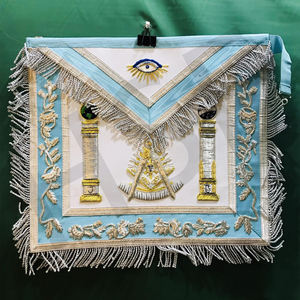 Tablier de Maître Maçon Maçonnique Bleu Clair Brodé à la Main, Régalia de Loge avec Franges Argentées et Motif Colonnes - Product Image 1