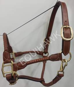 Licou de cheval en cuir roulé fantaisie avec matériel en laiton Top vente Style de selle anglaise Premium Horse Halter - Product Image 4