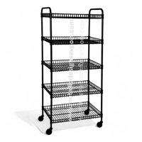 Meuble de rangement pliable MDE durable à 4 niveaux en fil de fer, étagère à épices sur roulettes, organisateur mobile écologique pour cuisine et garde-manger