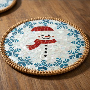 Seasonal Handicraft Mother Of Pearl <b>Placemat</b> With <b>Rattan</b> Edge, Stunning Blue MOP <b>Placemat</b> For Christmas Decor, From Vietnam - Product Image 6