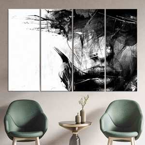 Impression sur toile Femme Abstraite : Art mural élégant noir et blanc, LOT DE 4 TOILES - Product Image 1