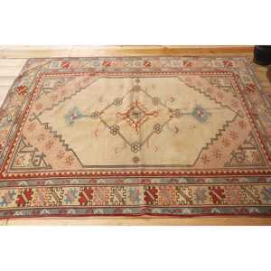 Turkish Vintage Rug, 5,2x6,5 ft Area Rug, <b>Red</b> Blue Striped <b>Wool</b> Rug - Product Image 3