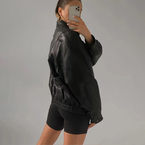 Service OEM Veste en cuir véritable de haute qualité pour femmes quantité minimale de commande bas Veste surdimensionnée pour femmes Nouvelle arrivée Meilleure vente Veste en cuir - Product Image 2