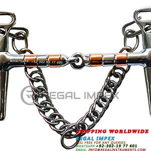 บิตม้าทองแดงแบบต่อเนื่องพร้อมโซ่ตะขอแบบสองตา ปากบิตแบบมีบานพับ ลูกกลิ้งสแตนเลส อุปกรณ์สัตวแพทย์ ผู้จำหน่ายอุปกรณ์สำหรับช่างเกือกม้า - Product Image 4