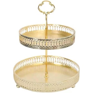 Support à gâteau élégant à 2 étages en métal doré, design durable et élégant pour les mariages, les fêtes et les présentations de desserts - Product Image 5