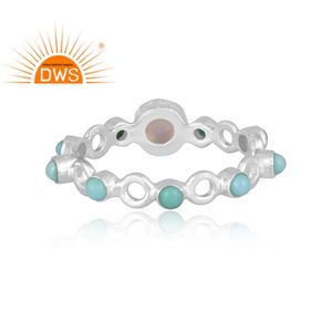 Vente chaude Fine Sterling Silver Natural Ethiopian Opal & Arizona Turquoise Gemstone Bague d'éternité Fabricant de bijoux personnalisés - Product Image 4