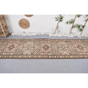 2.7x10.7 ft Rug, Vintage Rug, Turkish <b>Brown</b> <b>Wool</b> Striped Rug - Product Image 3