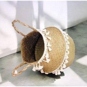 Panier en osier d'algues de Style nordique poubelle de rangement tissée à la main panier décoratif Boho organisateur en osier naturel pour étagères de salon - Product Image 3