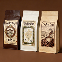 Sac à fond plat en aluminium kraft avec fermeture éclair réutilisable, impression personnalisée du logo, emballage OEM pour grains de café